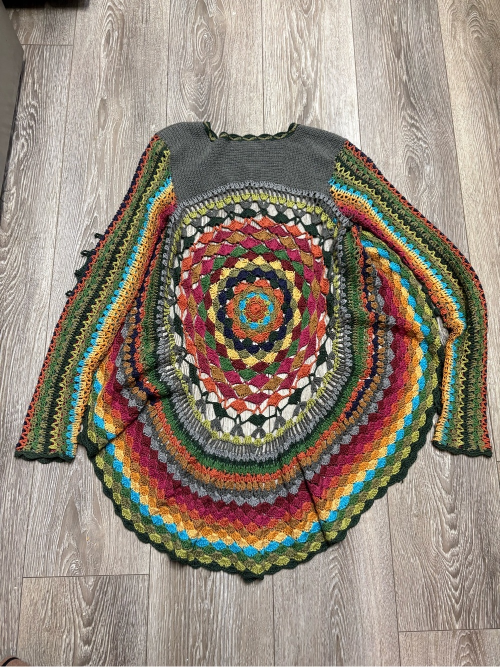 Forever 21 Multicolor Crochet-Back Knit Cardigan with Charcoal Yoke - Picture 8 of 8